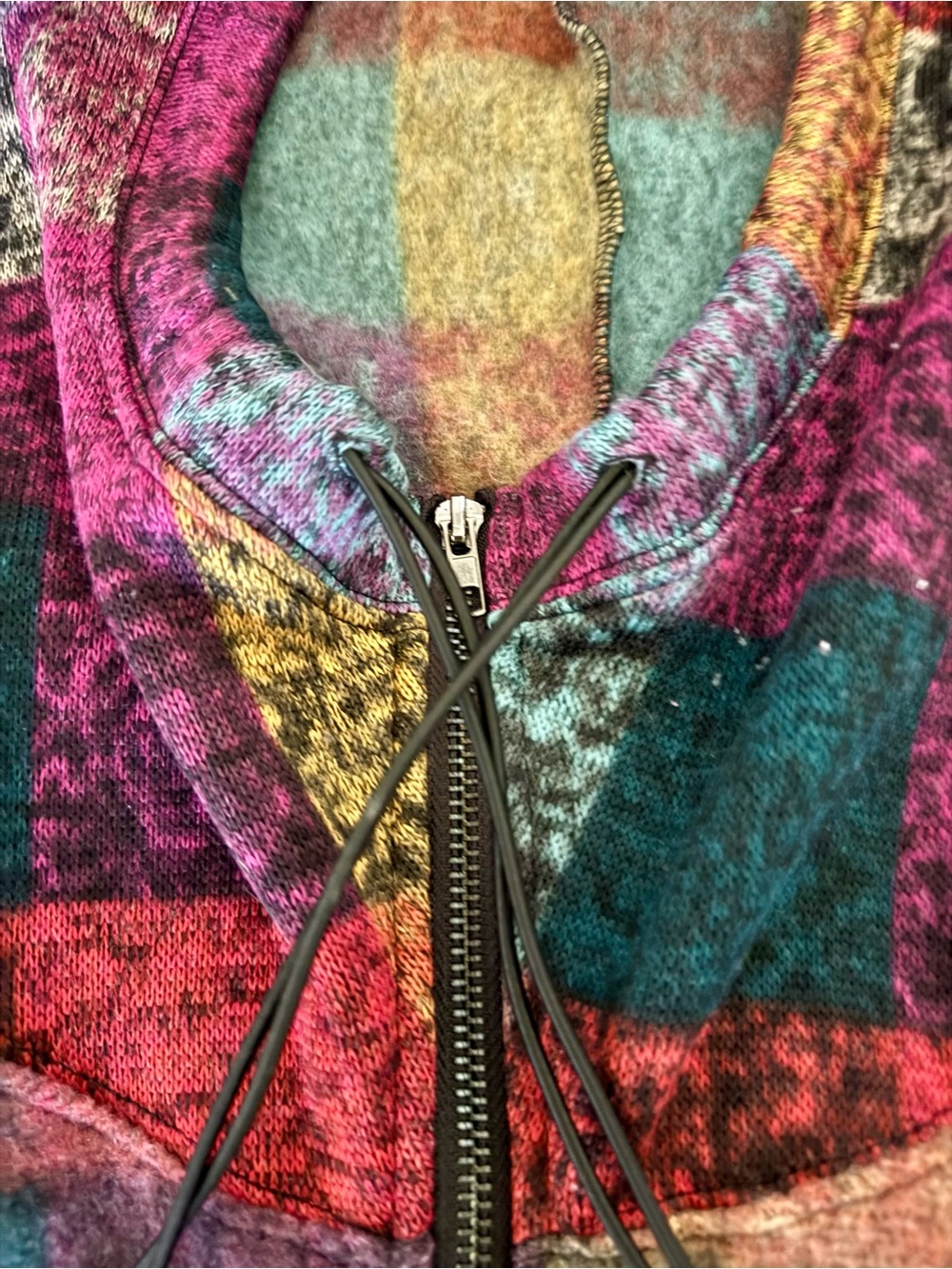 Plaid Multicolor Half-Zip Hoodie Sweatshirt - Pink Teal Mustard - Picture 13 of 15